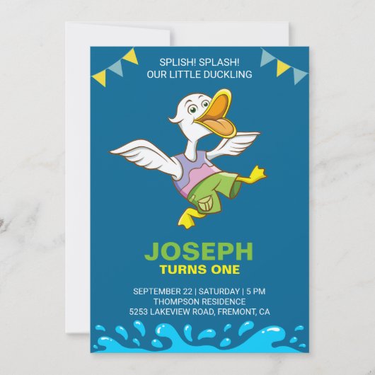 Schattigee Baby Duck eerste uitnodiging voor 1e ve (Voorkant)