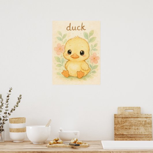 Schattigee Baby Duck – Waterverf Animal Print voor (Keuken)