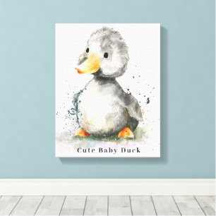 Schattigee Baby Duck Waterverf Canvas Afdruk
