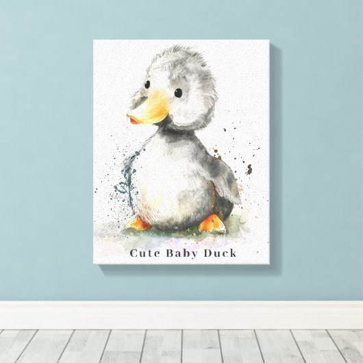 Schattigee Baby Duck Waterverf Canvas Afdruk (Insitu (Houten vloer))