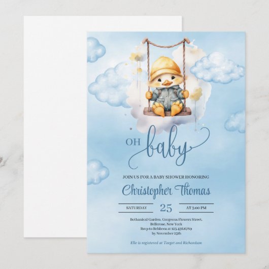 Schattigee baby eend op schommel in de lucht Oh Ba Kaart (Voorkant / Achterkant)