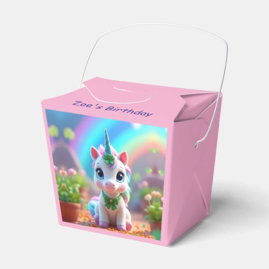 Schattigee baby eenhoorn en regenboog, meisjes ver bedankdoosjes (Voorkant Zijde)