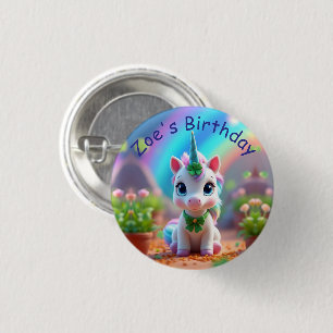 Schattigee baby eenhoorn en regenboog, meisjes ver ronde button 3,2 cm
