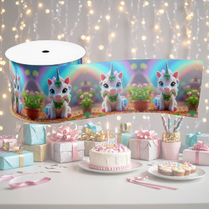 Schattigee baby eenhoorn en regenboog, meisjes ver satijnen lint