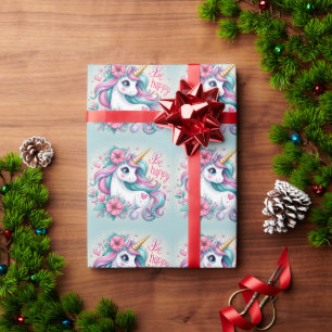 Schattigee Baby Eenhoorn Met Bloemen Voor Vrouwen Cadeaupapier