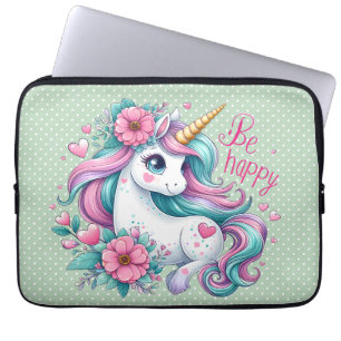 Schattigee Baby Eenhoorn Met Bloemen Voor Vrouwen Laptop Sleeve