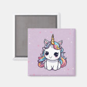 Schattigee Baby Eenhoorn met Paarse Achtergrond Magneet (Voorkant / Achterkant)