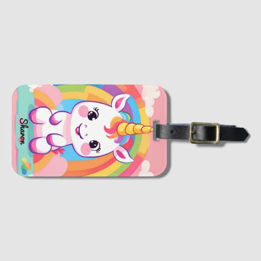 Schattigee Baby eenhoorn regenboog Bagagelabel (Voorkant (horizontaal))