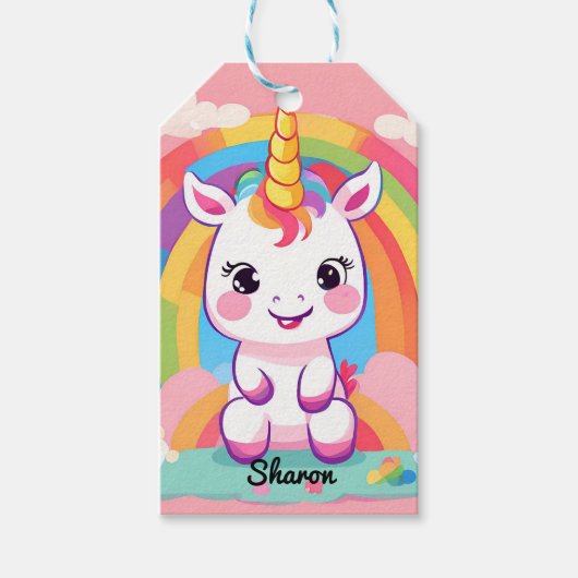 Schattigee Baby eenhoorn regenboog Cadeaulabel (Voorkant)