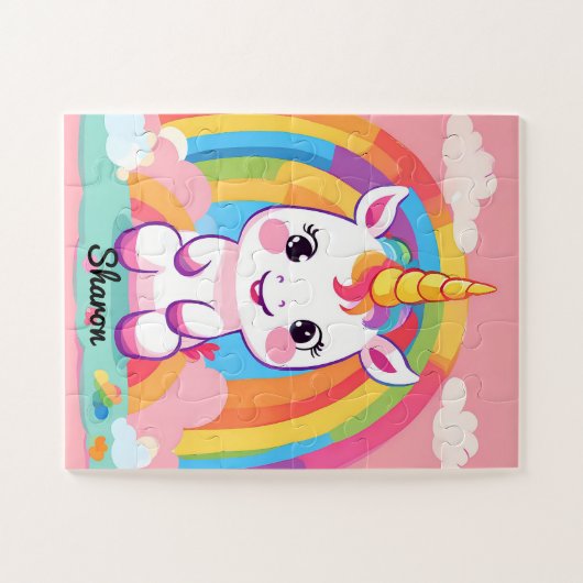Schattigee Baby eenhoorn regenboog Legpuzzel (Horizontaal)