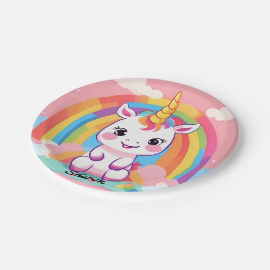 Schattigee Baby eenhoorn regenboog Papieren Bordje (Gekanteld)