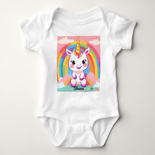 Schattigee Baby eenhoorn regenboog Romper (Voorkant)