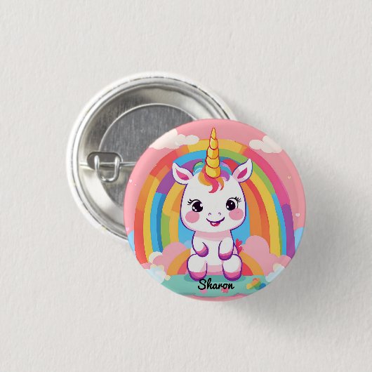 Schattigee Baby eenhoorn regenboog Ronde Button 3,2 Cm (Voorkant /achterkant)