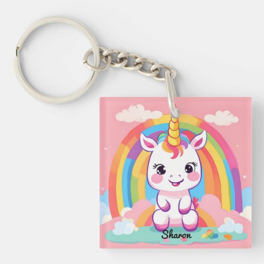 Schattigee Baby eenhoorn regenboog Sleutelhanger (voorkant)