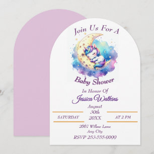 Schattigee Baby Eenhoorn Slapen op een Halve Maan Kaart