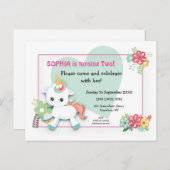 Schattigee Baby eenhoorn tweede verjaardagsuitnodi Briefkaart (Voorkant / Achterkant)