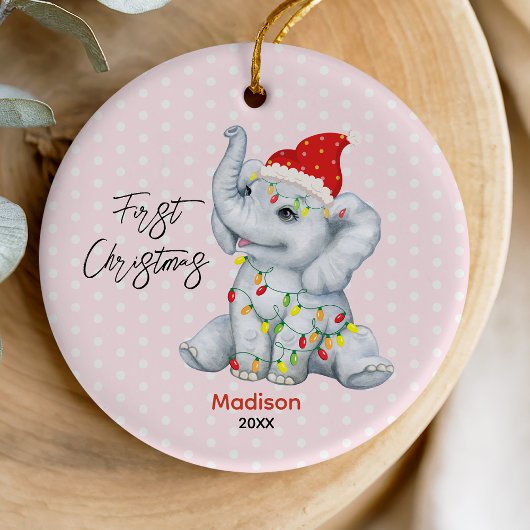 Schattigee baby eerste Kerst baby olifant roze Keramisch Ornament