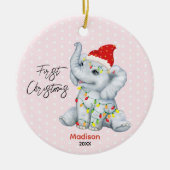 Schattigee baby eerste Kerst baby olifant roze Keramisch Ornament (Voorkant)
