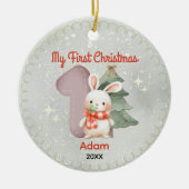 Schattigee baby eerste kerst wit konijn keramisch ornament (Voorkant)