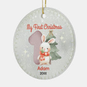 Schattigee baby eerste kerst wit konijn keramisch ornament (Links)