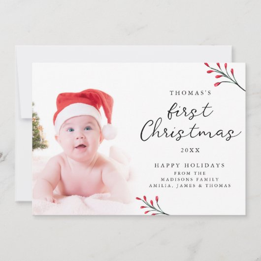 Schattigee Baby eerste kerstfoto Feestdagenkaart (Voorkant)