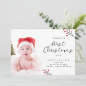 Schattigee Baby eerste kerstfoto Feestdagenkaart (Staand voorkant)