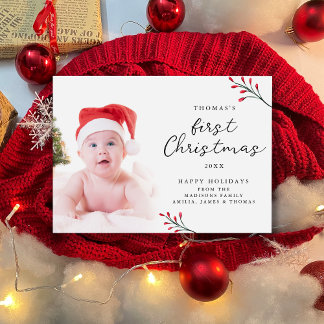 Schattigee Baby eerste kerstfoto Feestdagenkaart