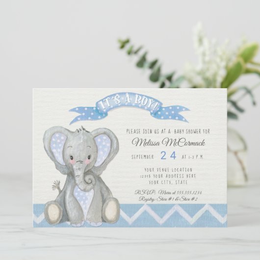 Schattigee Baby Elephant Boy Douche Chevron Stripe Kaart (Staand voorkant)