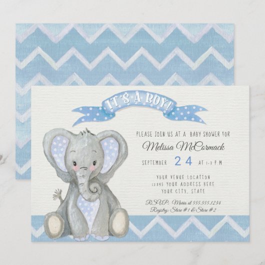 Schattigee Baby Elephant Boy Douche Chevron Stripe Kaart (Voorkant / Achterkant)