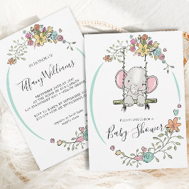 Schattigee Baby Elephant Boy Floral Swing Baby sho Kaart