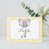 Schattigee Baby Elephant Party Tafelnummer Kaart # (Staand voorkant)