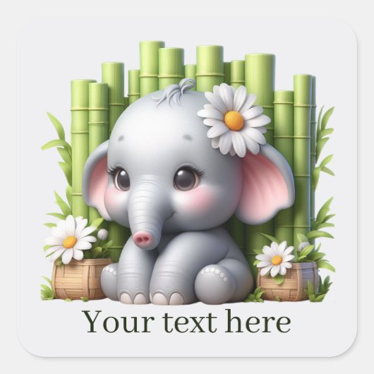 Schattigee baby Elephant Tekst toevoegen Vierkante Sticker (Voorkant)
