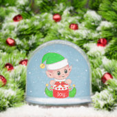 Schattigee Baby Elf gekleed in groen Wereldbol Sneeuwbol (Kerstmis)