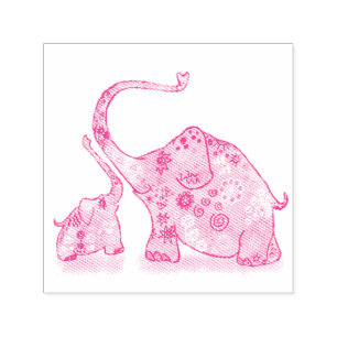 Schattigee Baby en moeder olifant kleur stempel