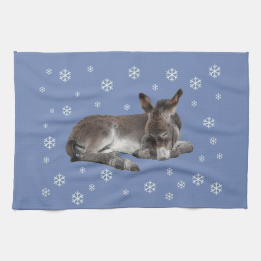 Schattigee Baby Ezel Slapen met Sneeuwvlokken Theedoek (Horizontaal)