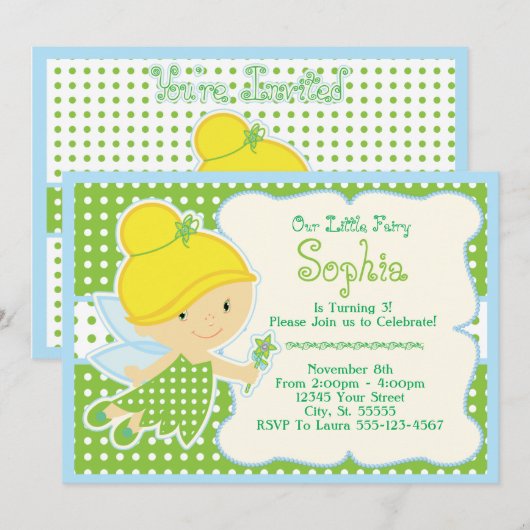 Schattigee, Baby Fairy verjaardagsfeestuitnodiging Kaart (Voorkant / Achterkant)