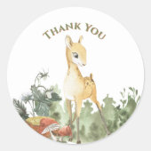 Schattigee Baby Fawn Forest thema Dank u wel Ronde Sticker (Voorkant)