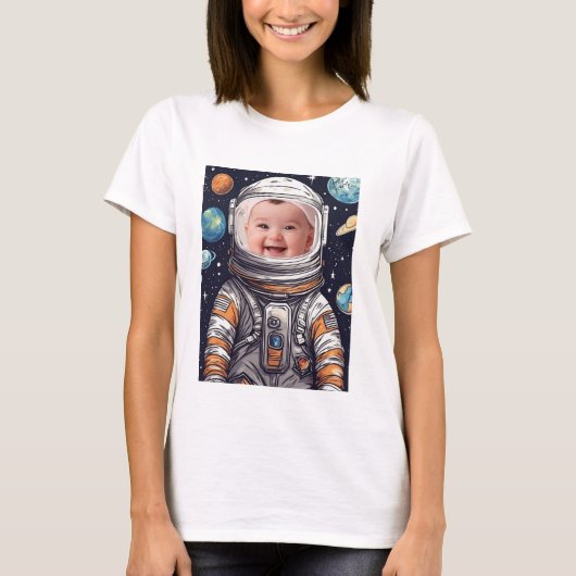 Schattigee Baby Foto Astronaut Cat Cutout Foto T-shirt (Voorkant)