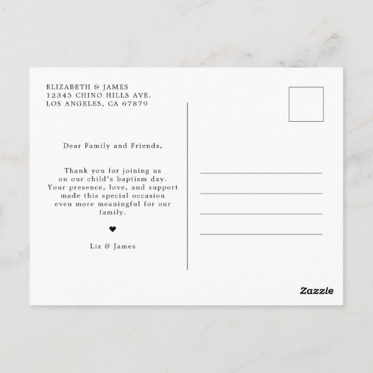 Schattigee Baby foto doop dank u Briefkaart (Achterkant)