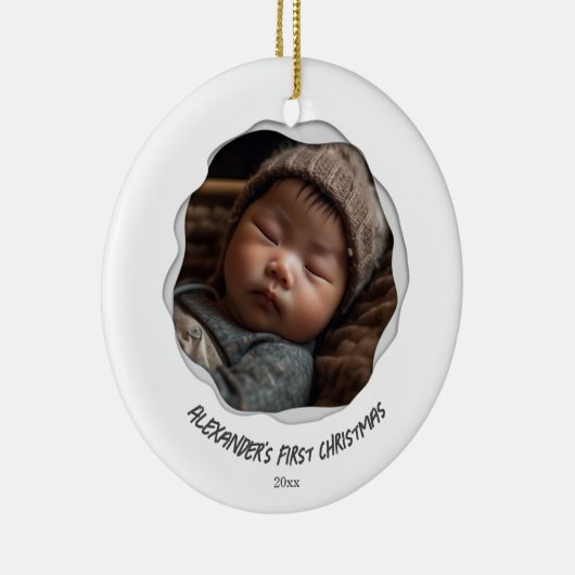 Schattigee Baby foto eerste vrolijke kerst Keramisch Ornament (Rechts)