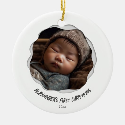 Schattigee Baby foto eerste vrolijke kerst Keramisch Ornament (Voorkant)