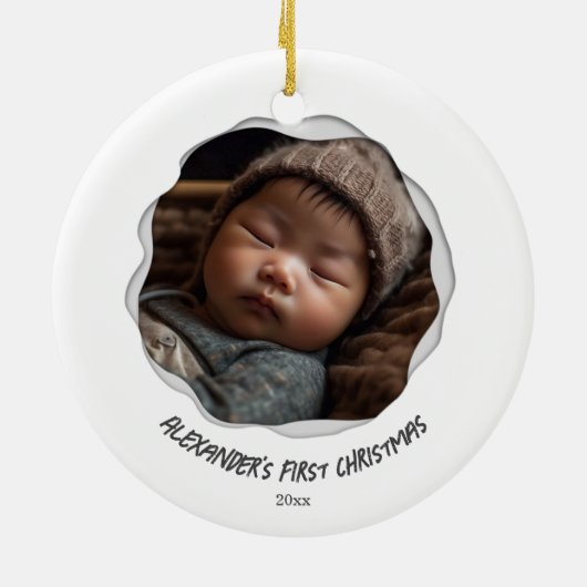 Schattigee Baby foto eerste vrolijke kerst Keramisch Ornament (Achterkant)