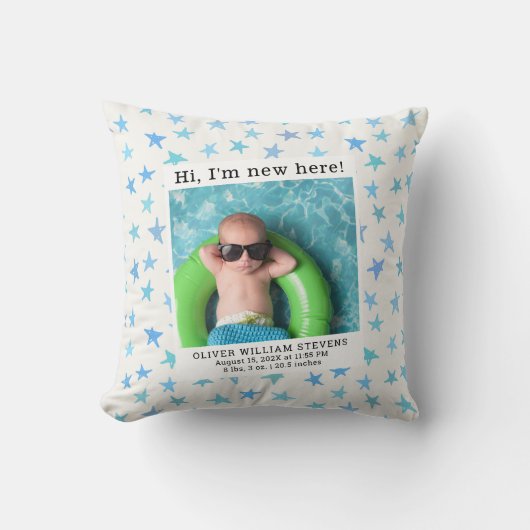 Schattigee Baby Foto Geboortestatistieken Kwekerij Kussen (Voorkant)