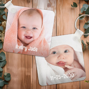 Schattigee Baby Foto Gepersonaliseerde Naam & Verj Sleutelhanger