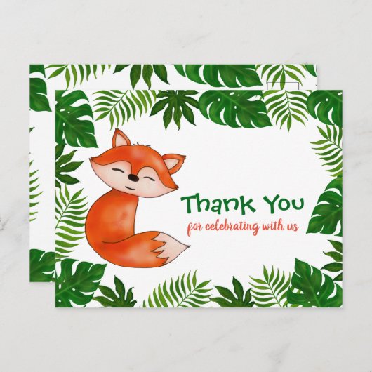 Schattigee Baby Fox | BABY SHOWER | Dank u Briefkaart (Voorkant / Achterkant)