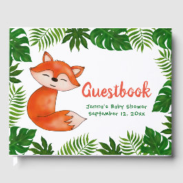 Schattigee Baby Fox | BABY SHOWER | tropische blad Gastenboek