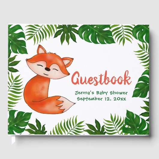 Schattigee Baby Fox | BABY SHOWER | tropische blad Gastenboek (Voorkant)