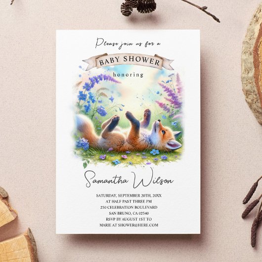 Schattigee Baby Fox Baby shower uitnodiging