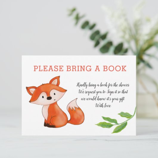 Schattigee Baby Fox bladeren brengen een boek | BA Kaart (Staand voorkant)
