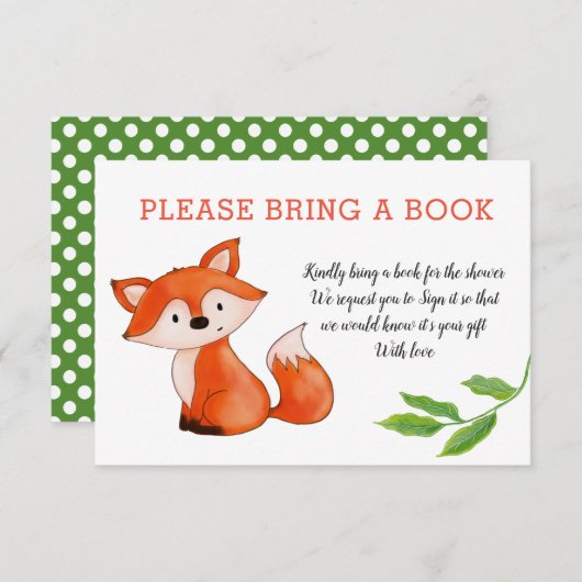 Schattigee Baby Fox bladeren brengen een boek | BA Kaart (Voorkant / Achterkant)